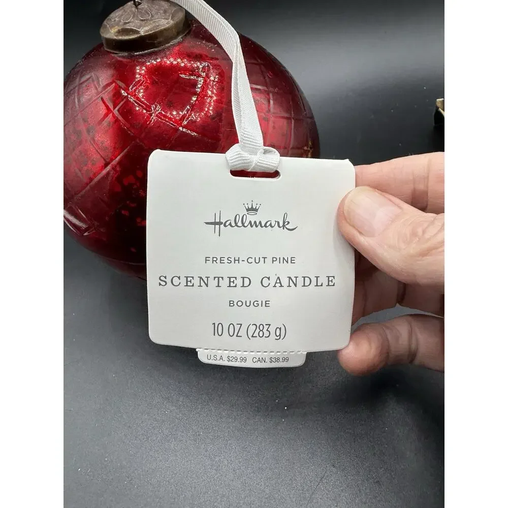 New! Hallmark RED Mercury Glass Ball Ornament CANDLE Fresh Cut Pine Scent -44D